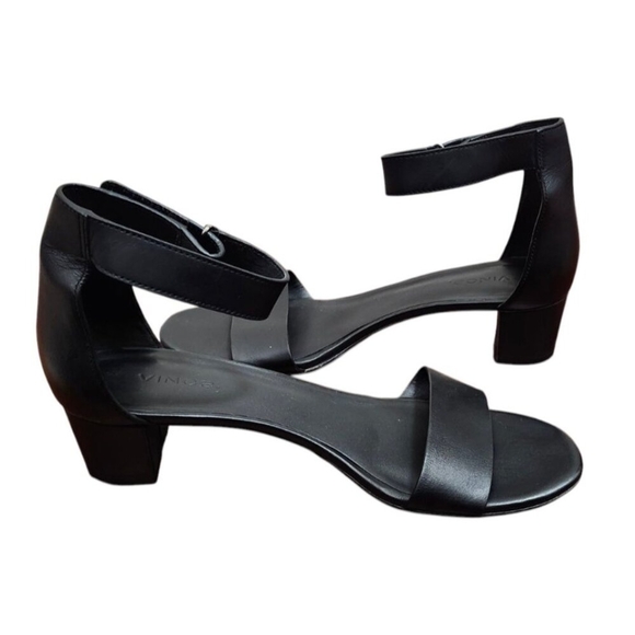 VINCE Raine Black Leather Ankle Strap City Sandals Open Toe Heels Lizard… - Picture 7 of 14